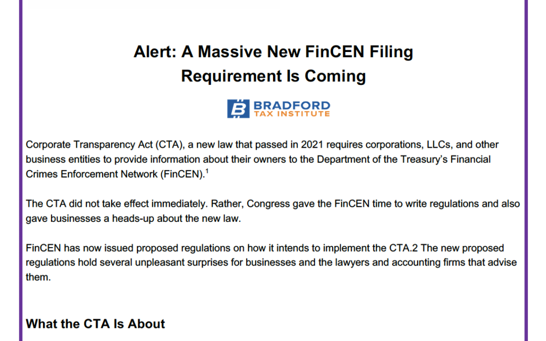 Alert: A Massive New FinCEN Filing Requirement is Coming