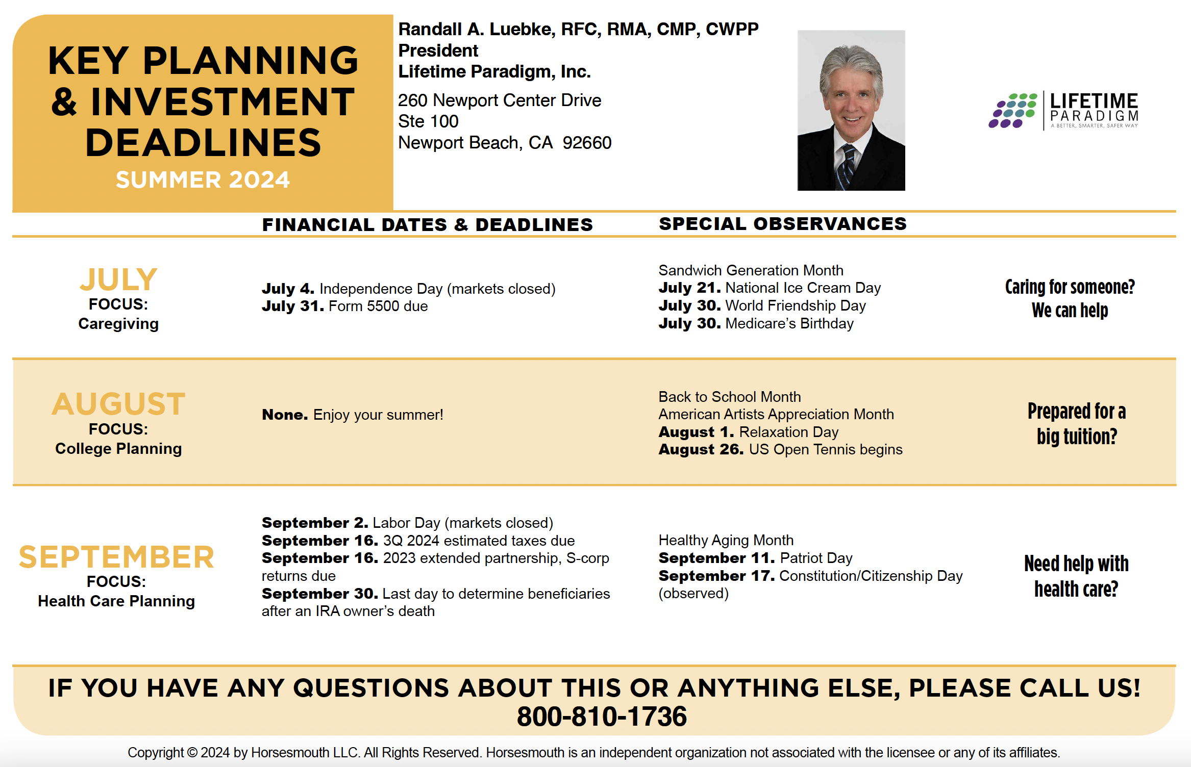 2024 Q2 Spring Key Planning and Investment Deadlines