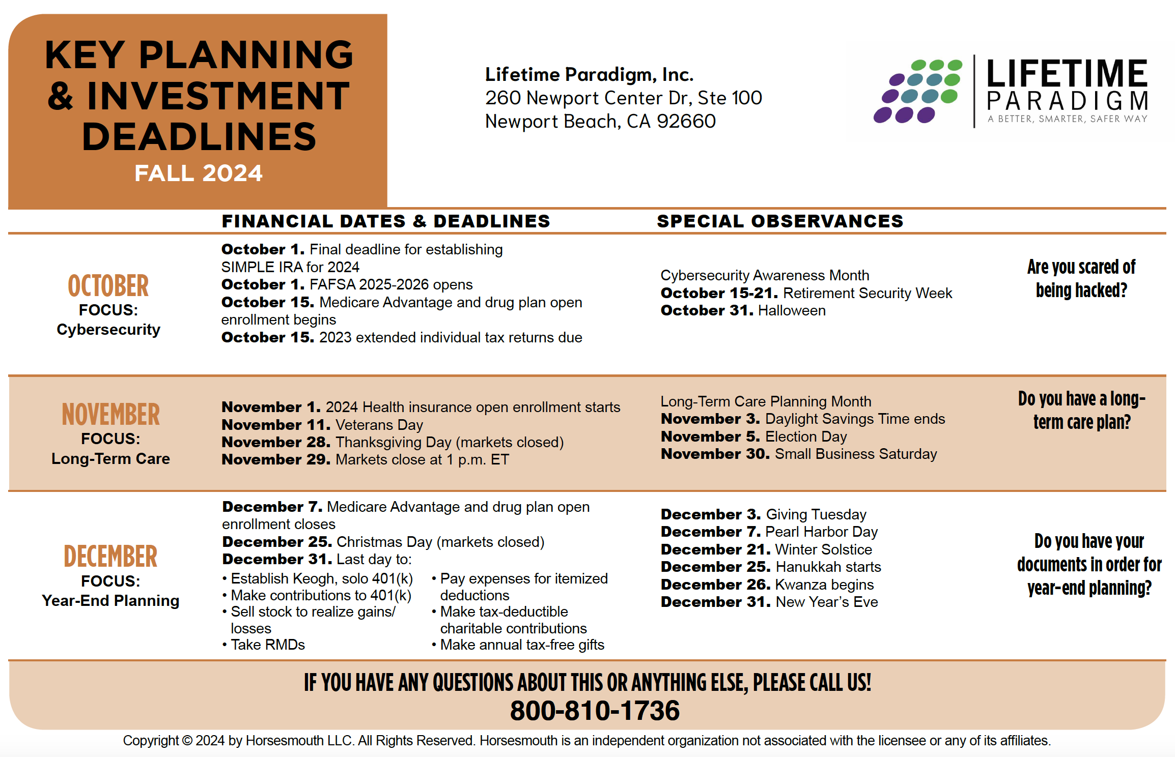 2024 Q2 Spring Key Planning and Investment Deadlines